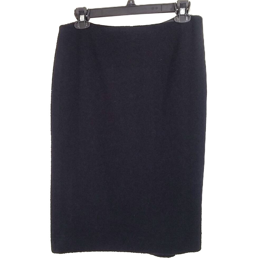 Barneys New York Pencil Skirt Black Italian Wool Blend Textured Lined Classic